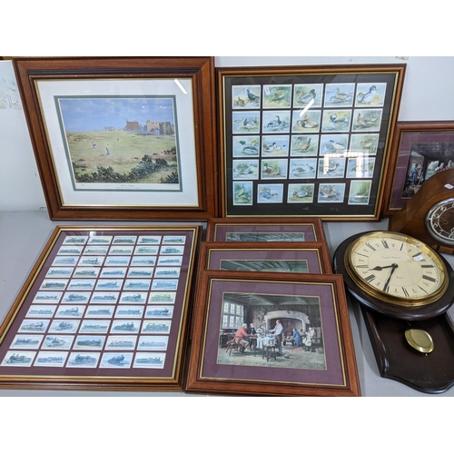 335 - A mixed lot to include pictures, cigarette cards, and two clocks
Location:LWB