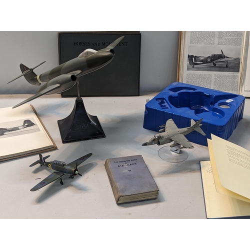 347 - RAF related items to include a Corgi Die-cast model of a Royal Navy Harrier, a Model Gloster Meteor ... 