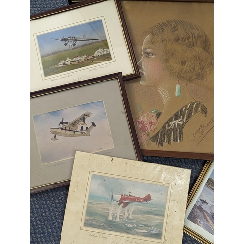 362 - A group of Aviation related framed and glazed pictures to include a Concorde print, Lancaster, and o... 