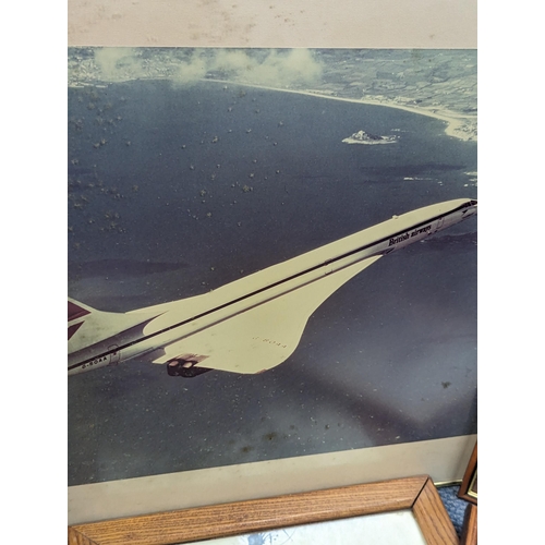 362 - A group of Aviation related framed and glazed pictures to include a Concorde print, Lancaster, and o... 