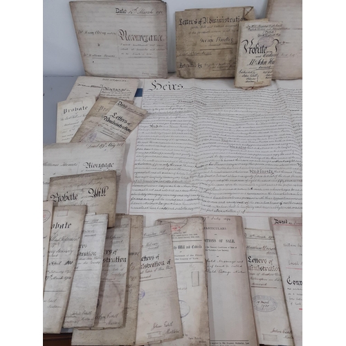 391 - Indentures to include mid 19th Century recoverances, letters of administration and mortgages relatin... 