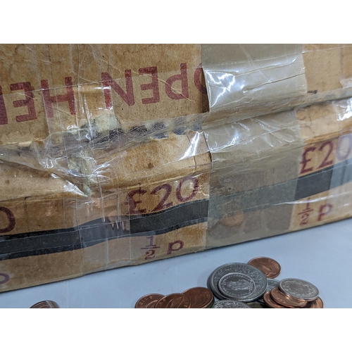 40 - A 1971 £20 cardboard Post Office box A/F of Irish half pennies, containing approx 77 sealed tubes an... 