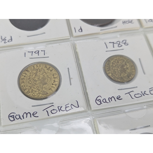 45 - A group of 18th century and later tokens to include 1788 Salop Woollen Manufactory, 1837 Bank Token ... 