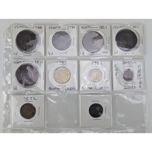 45 - A group of 18th century and later tokens to include 1788 Salop Woollen Manufactory, 1837 Bank Token ... 