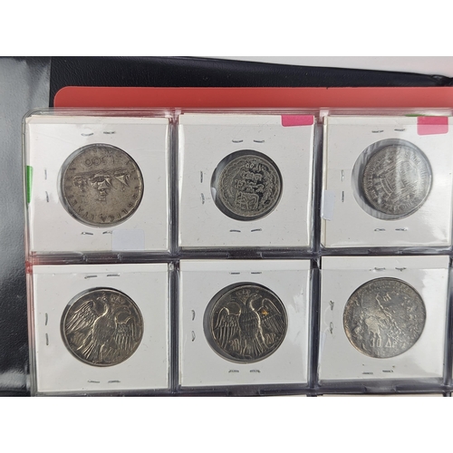 46 - An album of mixed world silver coinage to include a 1912 British Trade Dollar, 1861-1908 Chinese Don... 