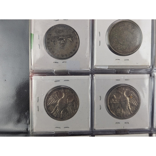 46 - An album of mixed world silver coinage to include a 1912 British Trade Dollar, 1861-1908 Chinese Don... 