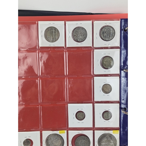 46 - An album of mixed world silver coinage to include a 1912 British Trade Dollar, 1861-1908 Chinese Don... 