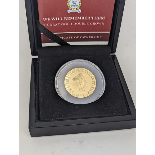 50 - 'We will remember them' Proof 9ct gold Double Crown cased with certificate Location:CAB4