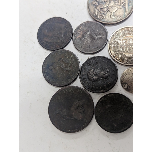 51 - Georgian and later coinage to include 1817 Sixpence, 1890 Crown, 1887 Half-Crown, George III Penny a... 