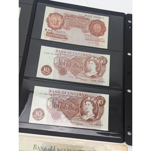 56 - British banknotes to include wartime Mauve 10 shilling and blue one pound notes, pre-war one pound a... 