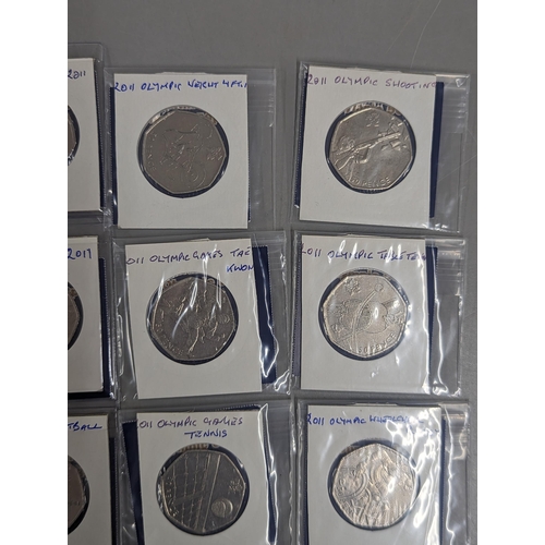 57 - London 2012 Olympic Games 50p collection 28/29 to include football, swimming and volley ball, loose,... 