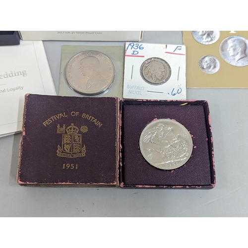 65 - A large group of coins to include Westminster Elizabeth II and Prince Philip Numis proof crowns, Ico... 