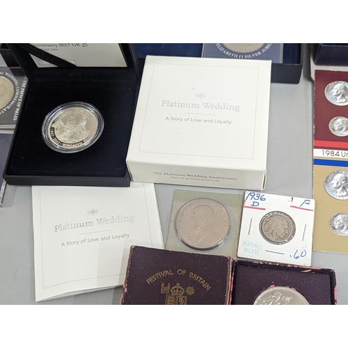 65 - A large group of coins to include Westminster Elizabeth II and Prince Philip Numis proof crowns, Ico... 