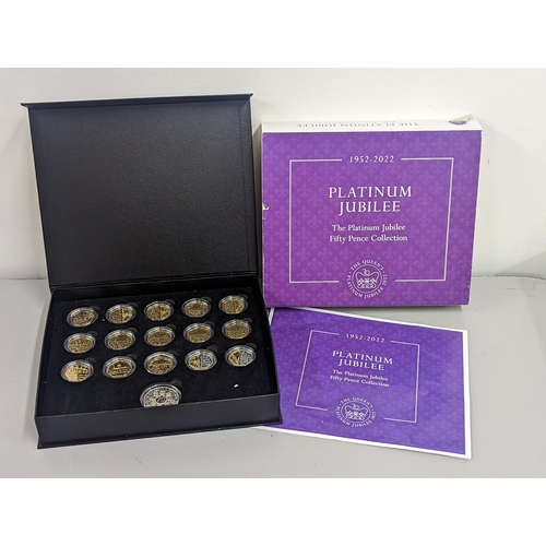 69 - A cased 2022 Platinum Jubilee Fifty pence collection, comprising of thirteen 24ct gold plated 50 pen... 