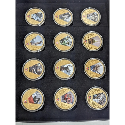 71 - A Danbury Mint Racing Legends Medallion Collection, cased set of twelve 22ct gold plated medallions ... 