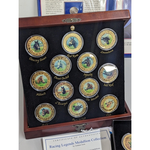 71 - A Danbury Mint Racing Legends Medallion Collection, cased set of twelve 22ct gold plated medallions ... 