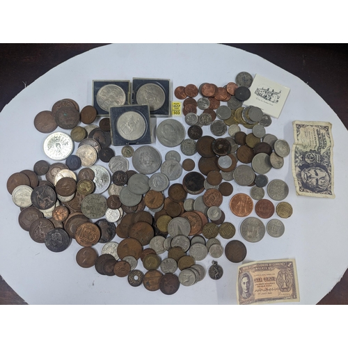 78 - Mixed World coins and banknotes to include Victorian and later British pennies and later Shillings a... 