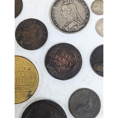 80 - Mixed coinage to include a William III 169* silver sixpence A/F and copper examples, Cartwheel penny... 