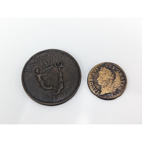 9 - Irish Interest - 1821 'Luke XX' Penny together with James II 'Gun Money' Sixpence dated 168*
Locatio... 