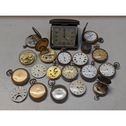 385 - A group pocket watch movements and mixed cases to include Waltham USA, Smiths, H. Samual and others ... 