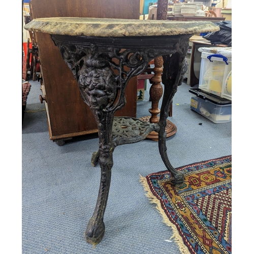 56 - A Victorian cast iron circular pub table base having circular top, A/F, 70cm, Location:RAM