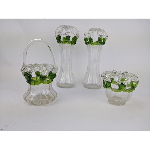 234 - Four Victorian Brides Bank glass vases with fluted ornament, the largest 26cm high, Location:6.3