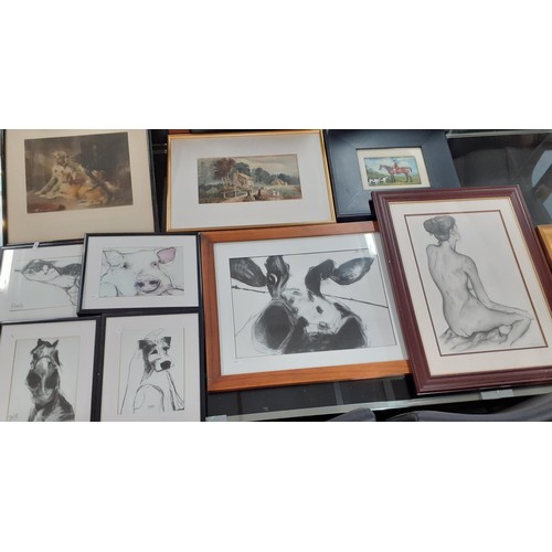 286 - A quantity of prints to include animal prints signed V. Davide together with a 19th Century watercol... 