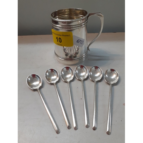 10 - Silver to include a Christening tankard and a set of six silver teaspoons, Location:CAB2