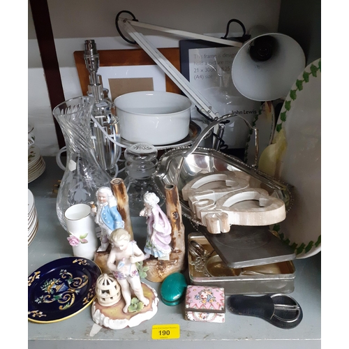 190 - Mixed collectables to include enamelled boxes A/F, a pair of clear glass table lamps, modern photo f... 