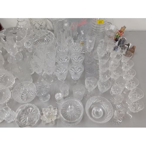 278 - Mixed domestic glassware to include a Royal Brierley studio vase, mixed decanters, bowls, vases, dis... 