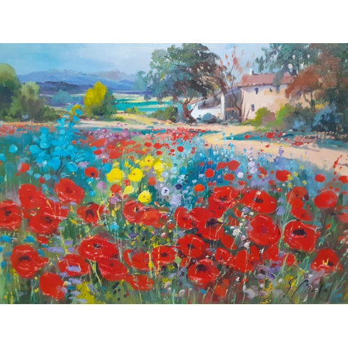 3 - Continental School - Landscape with poppies, signed, 64 x 45, framed Location: RWF