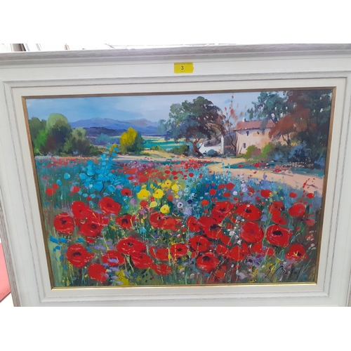 3 - Continental School - Landscape with poppies, signed, 64 x 45, framed Location: RWF