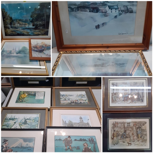 55 - Mixed prints to include a Vernon Ward harbour print, two Lowry prints, a signed K B Hancock Lichfiel... 