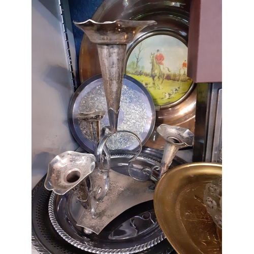 59 - Mixed silver plate and metalware to include an epergne, together with a 1970s rise and fall lamp A/F... 