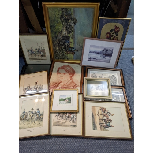 108 - Mixed pictures to include an oil on board by Frederick Nevin, pastel portrait and others
Location:FS... 