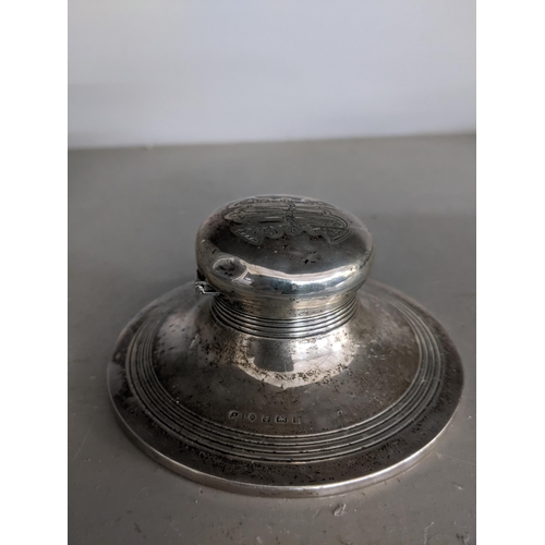 145 - A George V silver capstan inkwell, engraved initials to lid, Birmingham 1921 Location:2.1