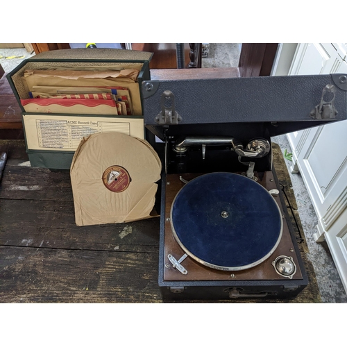 147 - A Columbia table-top wind-up gramophone, with a case of 78rpm records to include Tchaikovsky Piano C... 