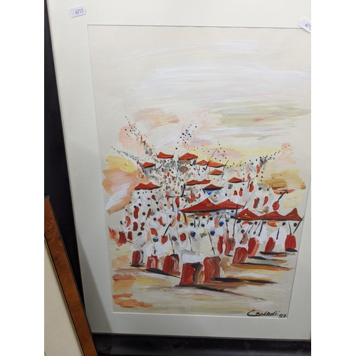 202 - Brazilian School - Ernani Silva (Brazilian/American) - a crowd of people possibly dancers watercolou... 