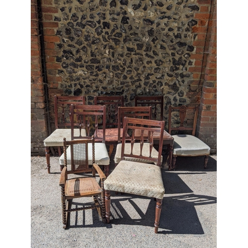 206 - A set of six 19th century mahogany dining chairs with carved splat backs, a child's rocking chair an... 