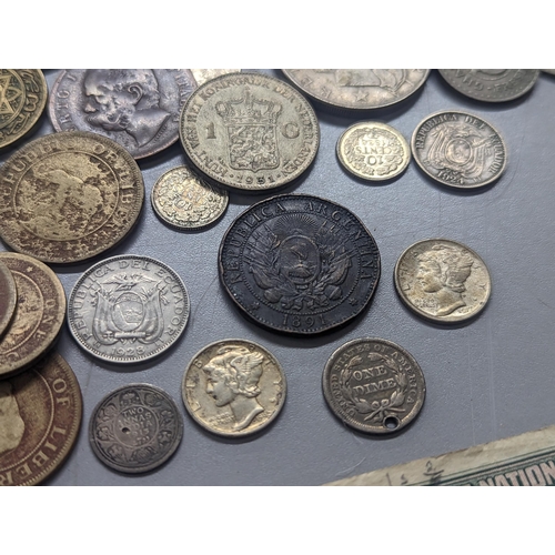 252 - Mixed world coins to include 1857 USA one-dime A/F, Mercury Dimes, 1913 Two Annas, 1891 Argentina Do... 