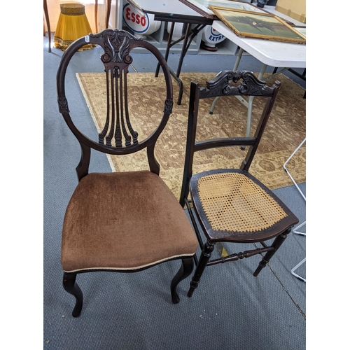 253 - Two late 19th/early 20th century mahogany chairs to include one having a pierced splat back and on f... 