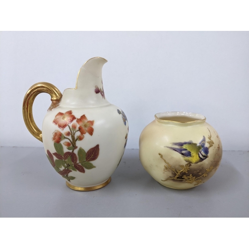 259 - A Royal Worcester blush ivory squat circular formed vase numbered G161, together with a jug, numbere... 