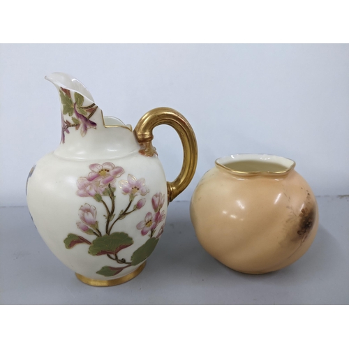 259 - A Royal Worcester blush ivory squat circular formed vase numbered G161, together with a jug, numbere... 