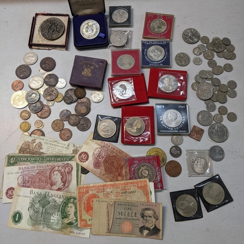 275 - Mixed coins and banknotes to include 1831 penny, Maria Theresa thaler, 1936 four shilling note, Geor... 