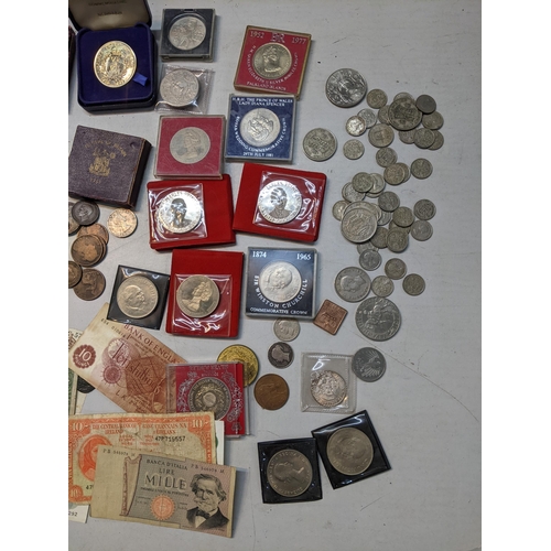 275 - Mixed coins and banknotes to include 1831 penny, Maria Theresa thaler, 1936 four shilling note, Geor... 