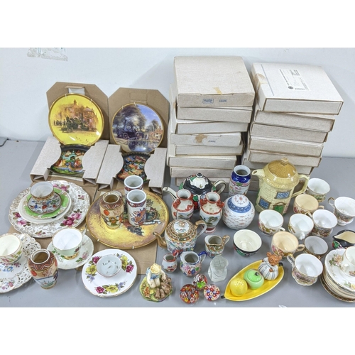 28 - Ceramics to include a Royal Worcester Doughty figure, decorative teapots, collectors plates and othe... 