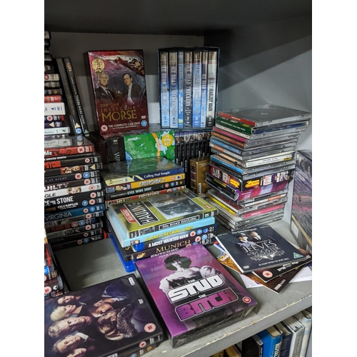 302 - A quantity of DVDs to include Inspector Morse and Peaky Blinders box sets, vinyl singles by Jimmy Fo... 