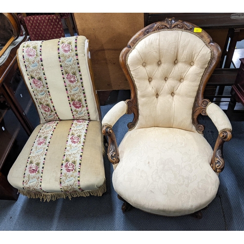 31 - Two chairs to include a Victorian walnut nursing chair, Location:A4F