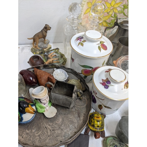 360 - Ceramics, glassware and metalware to include two Wedgwood glass elephants, Royal Worcester Evesham p... 