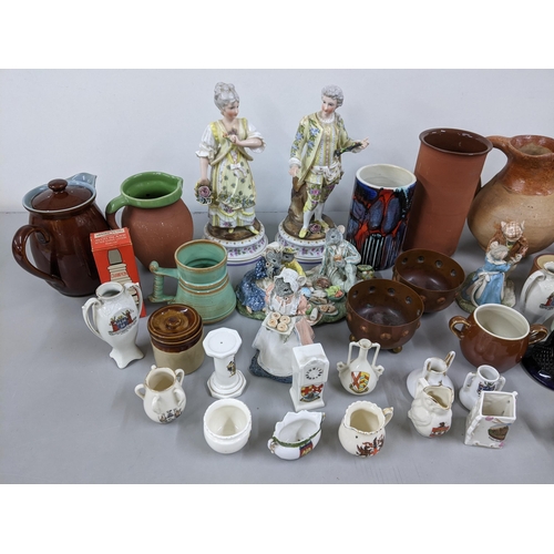 367 - A mixed lot to include two late 19th/early 20th century porcelain figures, Poole pottery retro vase,... 